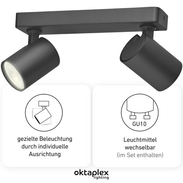 Bora Deckenstrahler LED GU10 450lm 2,5W warmweiß 2-flammig schwenkbar schwarz trendige Deckenleuchte für modernes Wohnen