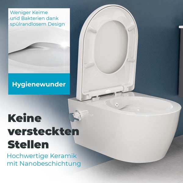 Wandhängendes Bidet aus Keramik mit Duschfunktion und offenem Spülrand