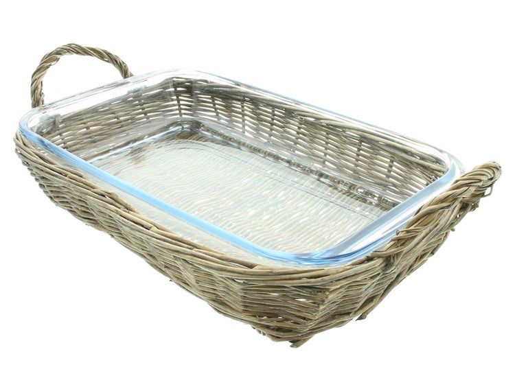 FRANK FLECHTWAREN | Auflaufform Cuisine mit Weidenkorb, GLAS, WEIDE, 37 x 24 x 7 cm