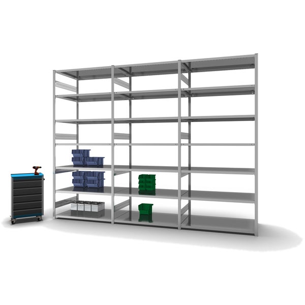 PROREGAL Fachbodenregal Stecksystem T-Profil Heavy-Duty Grundregal HxBxT 300 x 130 x 80 cm 7 Ebenen Fachlast 330 kg Beidseitig Nutzbar Verzinkt