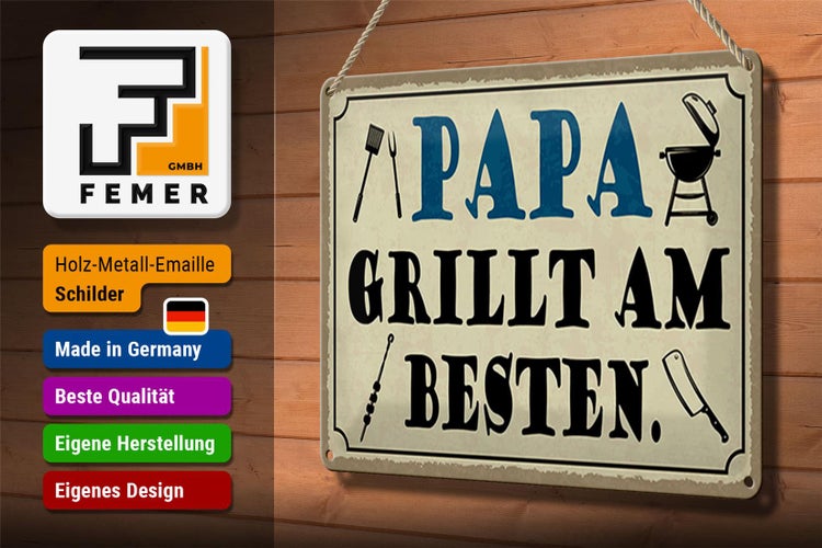 Blechschild Spruch 30x20cm Papa grillt am besten