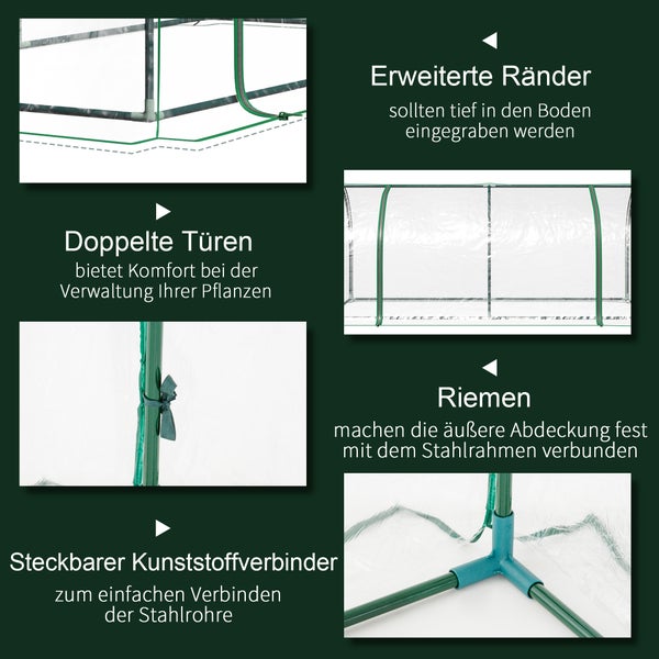 Outsunny Gewächshaus, Treibhaus mit Tür,  200 x 100 x 80 cm, Stahl, PVC, Transparent+Grün