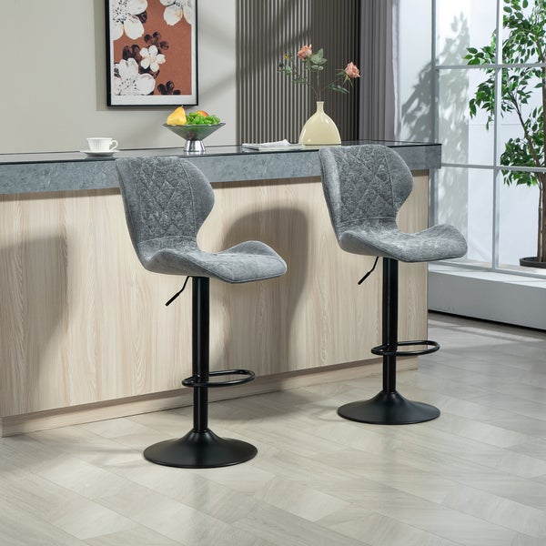 HOMCOM Barhocker 2er-Set, Gepolstert Barstuhl mit Lehne, Chenille-Optik, Stahlgestell, Höhenverstellbare Küchenstühle mit Fußstütze Drehbar Tresenhocker modern für Küche, Dunkelgrau