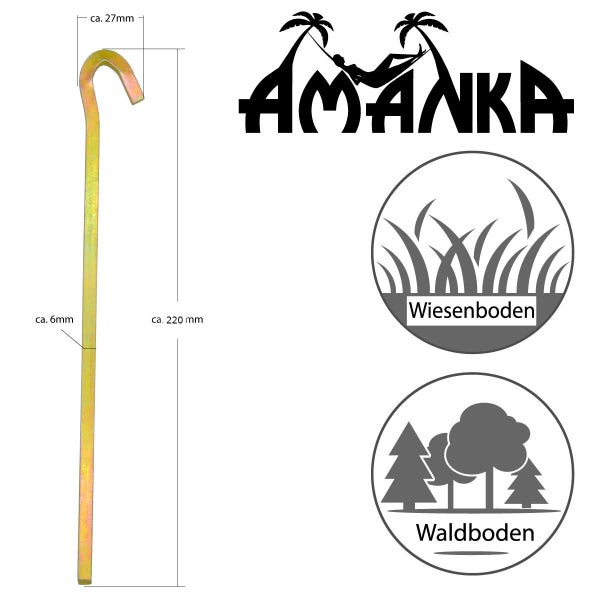 AMANKA Stahl-Hart 5 Vierkant Zelt-Heringe Erdnägel 220x6mm Bodenanker Camping
