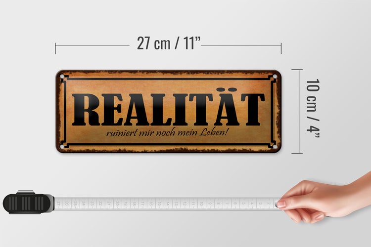 Blechschild Spruch 27x10cm Realität ruiniert mir mein Leben Dekoration
