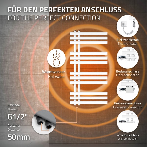 ECD Germany Badheizkörper Elektrisch 500 x 1000 mm Weiß mit Heizstab 300W - Flach Designbadheizkörper Paneelheizkörper Handtuchwärmer Handtuchtrockner Handtuchheizkörper Handtuchheizung Heizung
