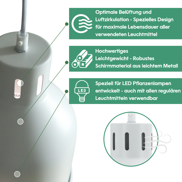 Venso EcoSolutions E27 SAGA Lampenschirm Grau, LED Pflanzenlampe E27 Pflanzenleuchte, LED Wachstumslampe, Anzuchtlampe Gemüse, Pflanzenlicht, Lampenschirm Anthrazit