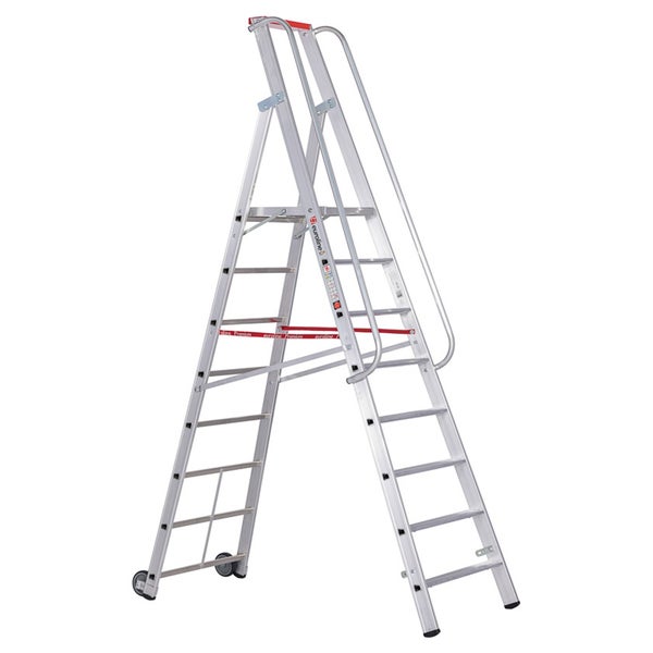 Aluminium Stufenleiter mit Rollen und Handlauf