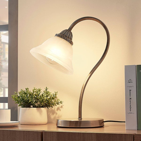 Lindby LED Tischlampe Mialina in Bronze aus Glas (1 flammig, E27) - Tischleuchte Schreibtischlampe Nachttischlampe Wohnzimmerleuchte