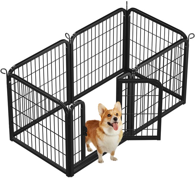 Metall-Hundelaufstall mit Tür und einem Corgi Hund