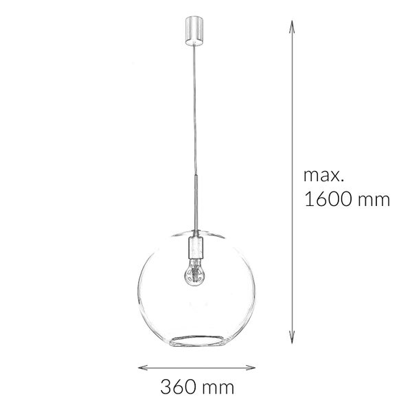 Skizze einer Pendelleuchte mit maximal 1600 mm Höhe und 360 mm Durchmesser