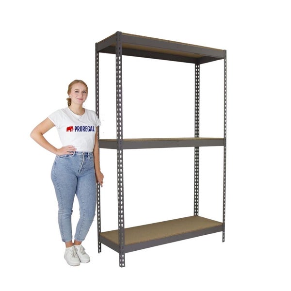 PROREGAL Schwerlastregal Wood Yeti Three HxBxT 200 x 120 x 75 cm Fachlast 400 kg Grau