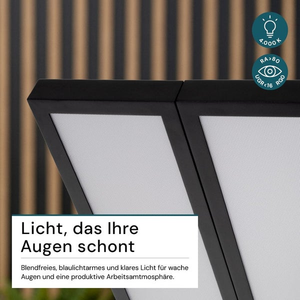 Schonendes Licht für die Augen, 4000 Kelvin, Farbwiedergabe größer 80, Blendungswert unter 16, Risikogruppe 0