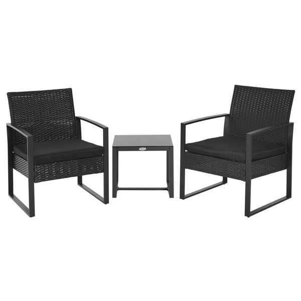 Outsunny 3-tlg. Gartenmöbel-Set, 63L x 57B x 76H cm, PE Polyrattan, Metall, Polyester, schwarz