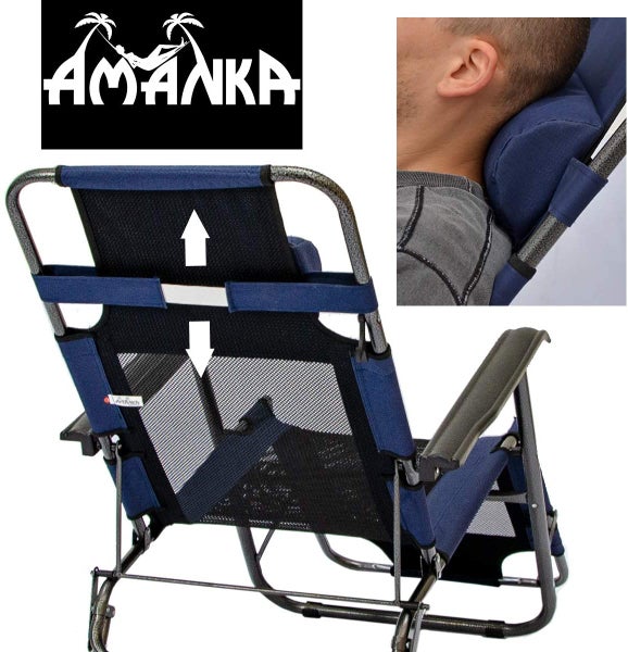 Faltbare Campingliege Freizeitliege | Verstellbare Gartenliege | Liegestuhl mit Nackenstütze | Klappliege in Dunkelblau | Stahlrahmen | Belastbarkeit max. 100KG | 178cm