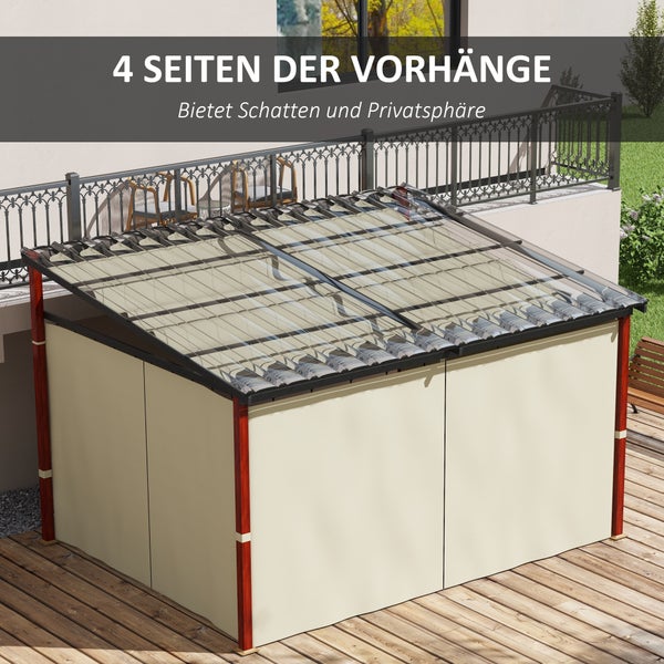 Outsunny Pergola ca. 3,5 x 3 m Pavillon mit Seitenwände, Winddichte Terassenüberdachung, Höhenverstellbar Terrassendach mit Einziehbarem Dach, für Garten, Terrasse, Beige
