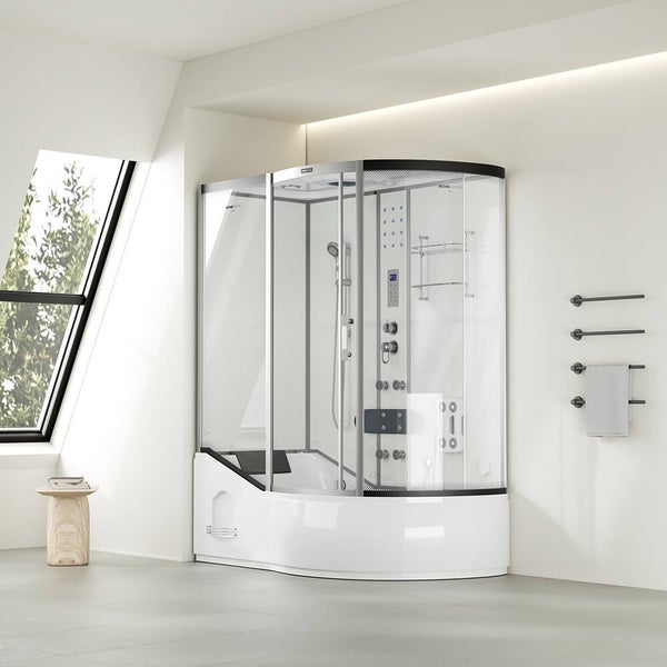 Home Deluxe - Duschtempel ALL IN 4in1 - Weiß, 170 x 90 x 220 cm Links - inkl. Dampffunktion, Regendusche und Fußmassage I Dampfsauna, Duschtempel Whirlpool Fertigdusche