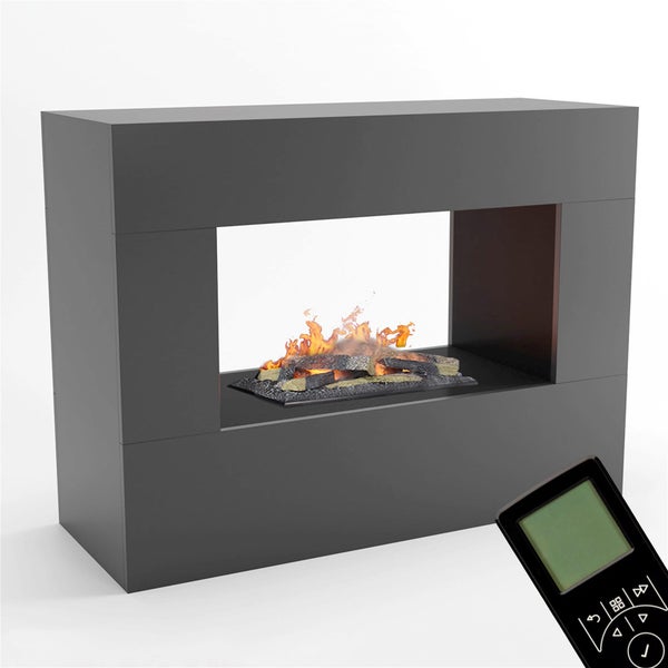 GLOW FIRE Elektrokamin 'Konsalik' | Wasserdampf Kamin mit OMC 600 inkl. Holz in Grau als Raumteiler | HxBxT: 90x120x45 cm