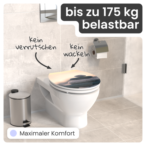 Badezimmer mit Toilette, maximal belastbar bis 175 Kilogramm, kein Verrutschen, kein Wackeln, maximaler Komfort