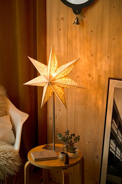 Sterntaler Dekostern | Weihnachtsstern Papier | Samt | Faltstern mit Ständer | 45cm | Innen | Glühbirne | Netzstecker