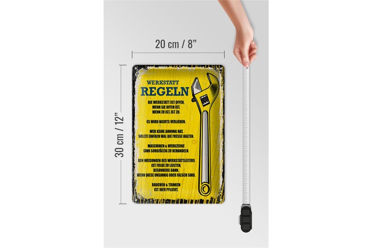 Blechschild Spruch lustig Werkstatt Regeln 20x30cm