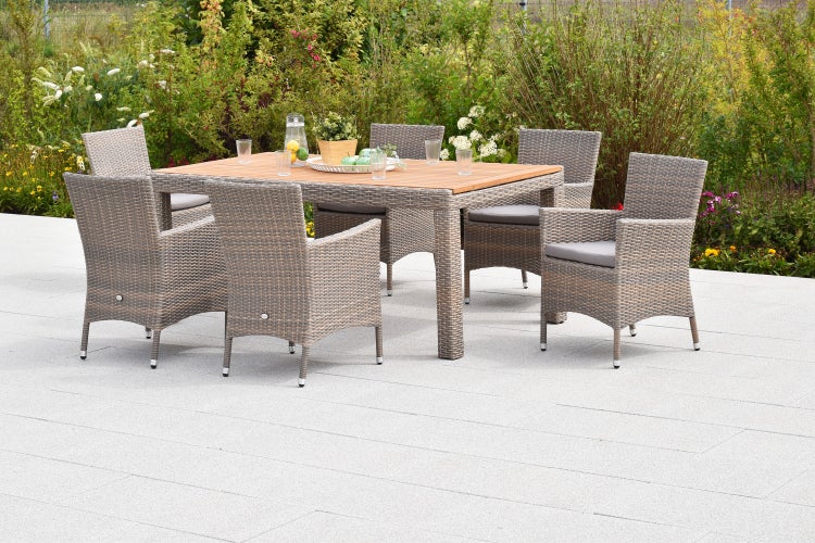 Teneriffa Gartenmöbelset 13tlg., 6 Sessel, 6 Sitzkissen, Ausziehtisch 180 (240) x 100 cm
