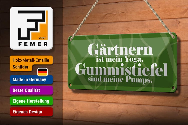 Blechschild Spruch 27x10cm Gärtnern ist mein Yoga Dekoration