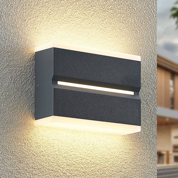 PRIOS LED Wandleuchte außen Itarion (spritzwassergeschützt (Modern) in Alu aus Aluminium (1 flammig, ) - Außenwandleuchten Wandlampe Led Außenlampe Outdoor für Außenwand/Hauswand