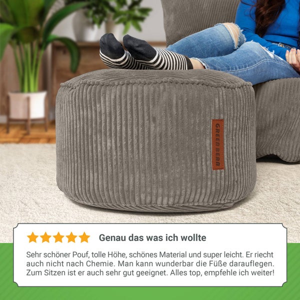 Green Bean Pouf-Kissen 45x25cm mit EPS-Perlen Füllung & Cordstoff Bodenkissen Liegekissen Sitzkissen Sitzhocker Sessel Kinder Erwachsene Stoff Hocker Ablage Anthrazit