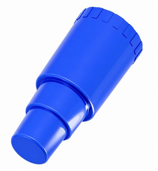 Blauer Stufenadapter aus Kunststoff für Staubsauger oder Elektrowerkzeuge.