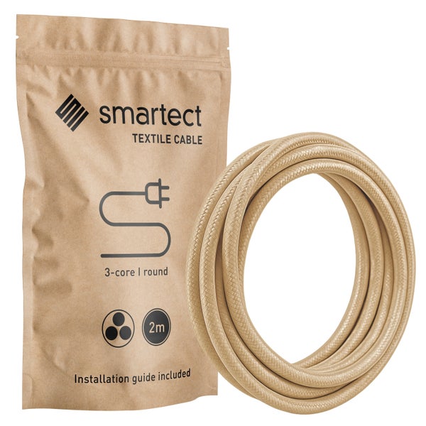 Smartetect Textilkabel 3-adrig rund, 2 Meter, mit Verpackung und Installationsanleitung