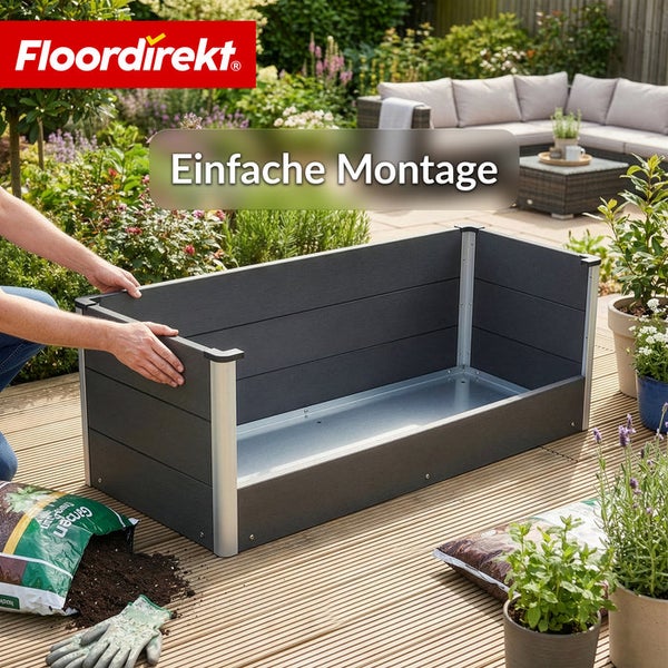 Hochbeet aus Kunststoff mit Aluminiumrahmen und Bodenwanne zur einfachen Montage im Garten