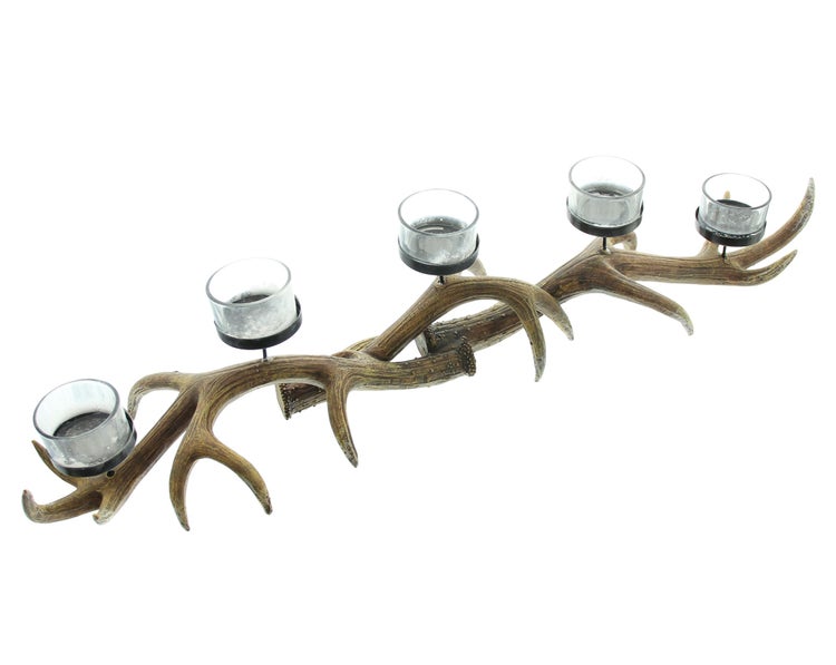 FRANK FLECHTWAREN | Kerzenhalter Geweih, KUNSTSTOFF, GLAS, 60 x 11 x 13 cm, ohne Teelichter