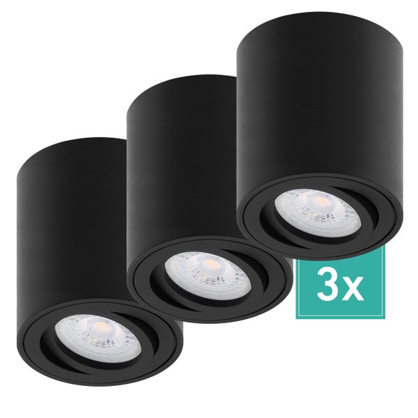 Oktaplex Lighting 3 Stück Aufbaustrahler Lile M Schwarz - inkl. LED Modul 4,8W 230V 3000K warmweiß - Aufputz Aufbauleuchte Aufbauspot Aluminium schwenkbar