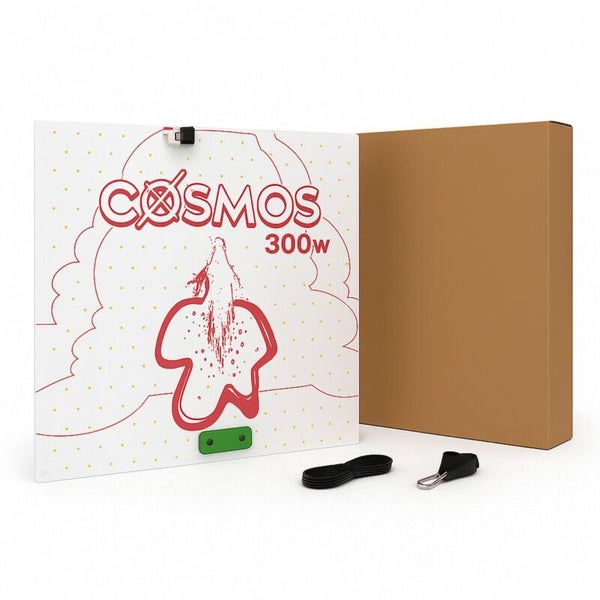 Cosmos 300 Watt LED Grow Light Panel inklusive Kabel, Aufhängung und Verpackungskarton.