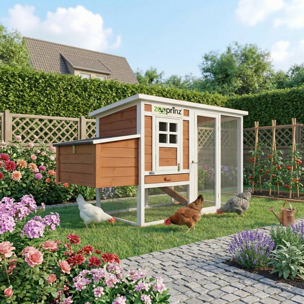 Kleintierstall aus Holz mit ausziehbarer Metallschublade zur einfachen Reinigung, die von einer Hand abgewischt wird.