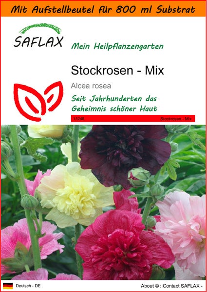SAFLAX Garden in the bag - Stockrosen - Mix - Alcea rosea - 100 Samen - Mit Anzuchtsubstrat im praktischen, selbst aufstellenden Beutel