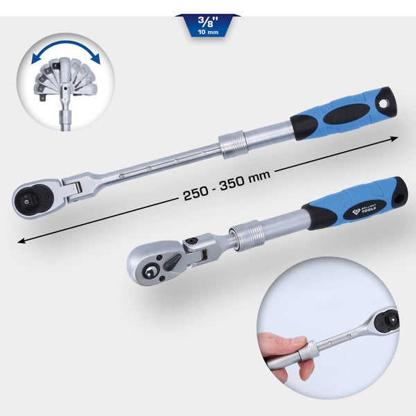 BRILLIANT TOOLS 3/8 Teleskop-Umschaltknarre mit flexibelem Kopf (250 - 350 mm) - BT021997