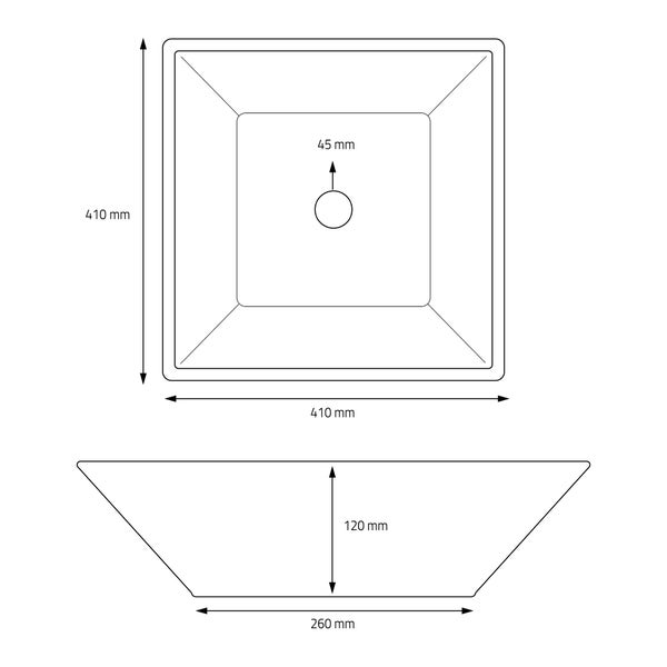 ML-Design Waschbecken aus Keramik Schwarz 41x41x12 cm Eckig inkl. Ablaufgarnitur, Moderne Aufsatzwaschbecken, Design Waschtisch Aufsatz-Waschschale Waschplatz Handwaschbecken, für Badezimmer/Gäste-WC