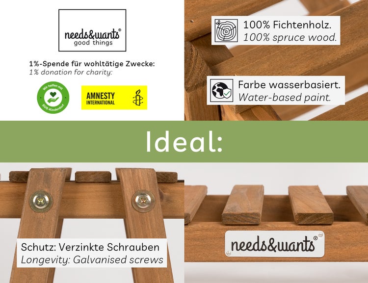 needs&wants® Pflanzenständer Blumenständer aus Holz wetterfest für Indoor Outdoor Balkon Garten draußen innen Wand, Pflanzenregal Blumentreppe, 83 x 28 x 83 cm hoch, braun