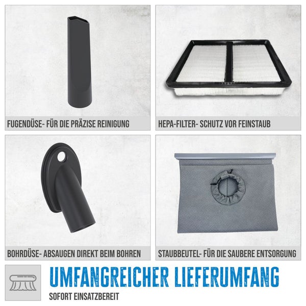 Staubsaugerdüsen Set: Fugendüse, HEPA Filter, Bohrdüse und Staubbeutel