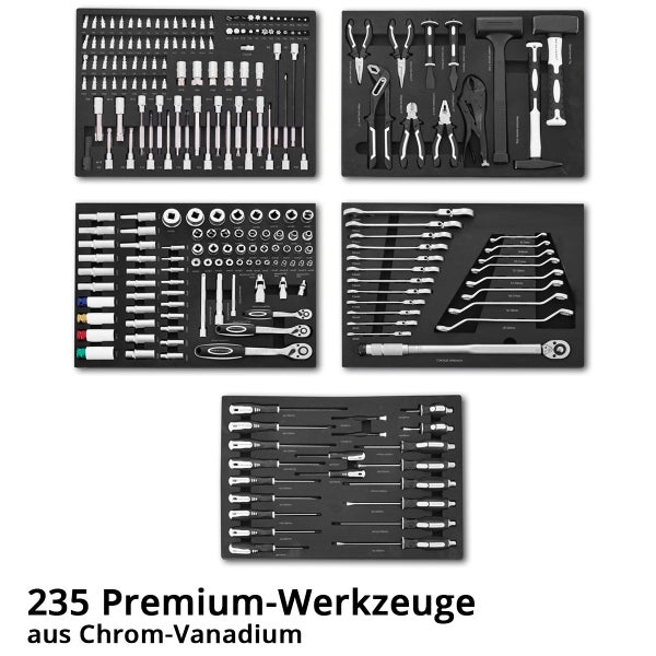 STAHLWERK Werkstattwagen CROW Werkzeugwagen Montagewagen 235 Werkzeuge CrV
