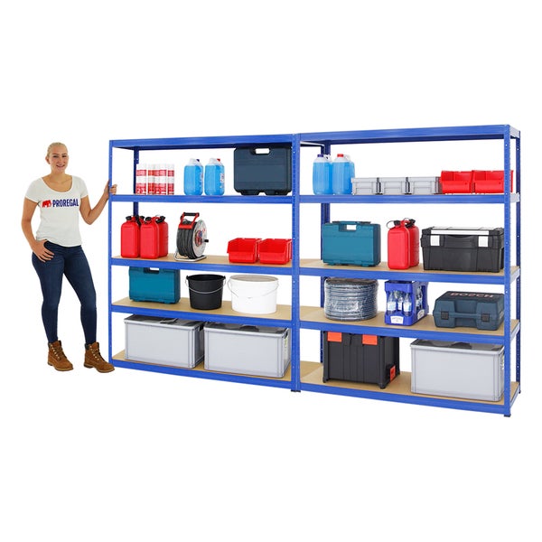 PROREGAL Mega Deal 2x Schwerlastregal Giant Elephant HxBxT 180 x 150 x 45 cm Fachlast 200 kg Blau