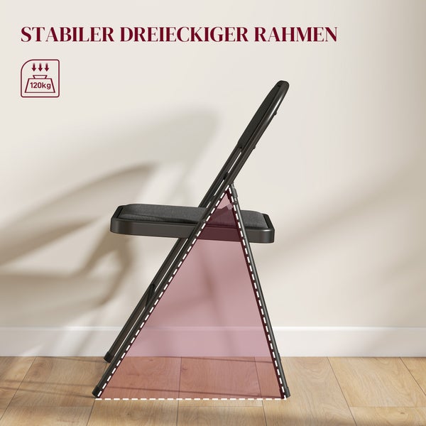 Abmessungen eines Klappstuhls mit maximaler Belastbarkeit von 120 Kilogramm.