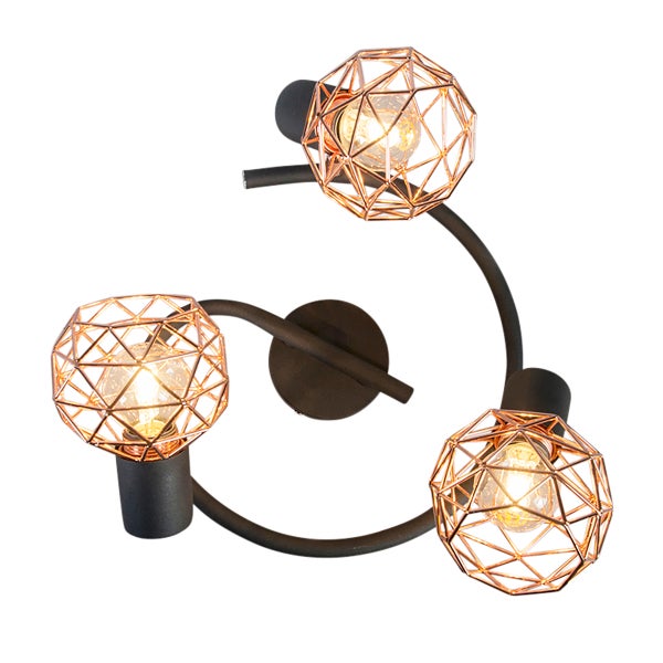 Moderner schwarzer Deckenstraher mit kupfer 3 flammig - Mesh