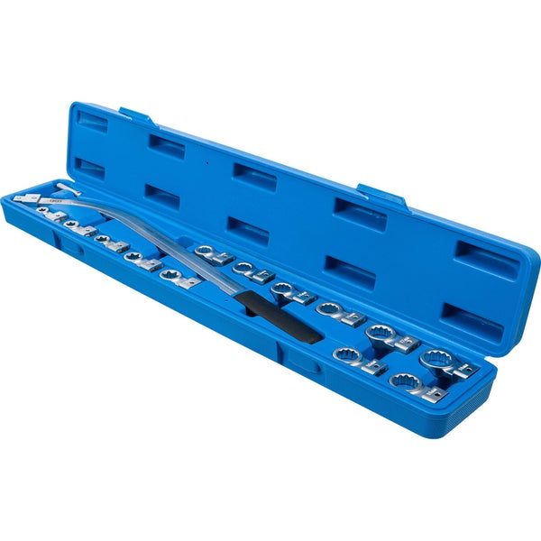 Satz von Gegenhaltern für Riemenscheiben in einem geöffneten blauen Koffer