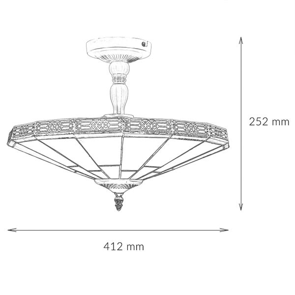 Technische Zeichnung einer Deckenleuchte mit den Maßen 412 Millimeter Breite und 252 Millimeter Höhe.