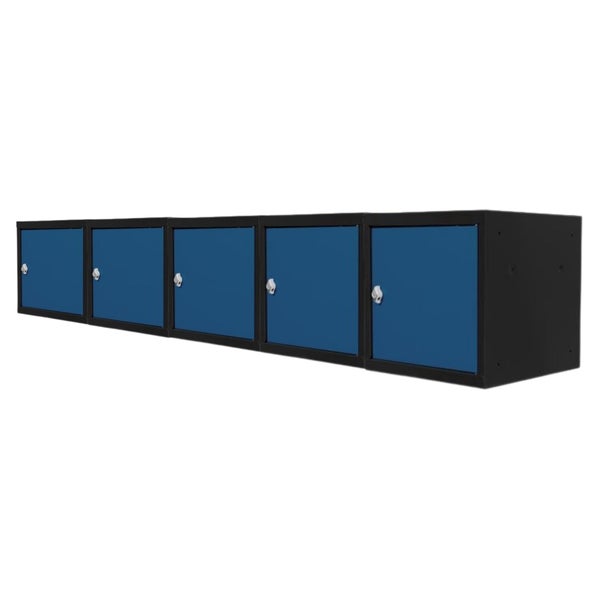 PROREGAL Mega Deal | 5x Schließfachwürfel Blocky mit Drehriegelschloss für Vorhängeschloss | HxBxT 40x40x40cm | Anthrazit/Enzianblau | Tresor