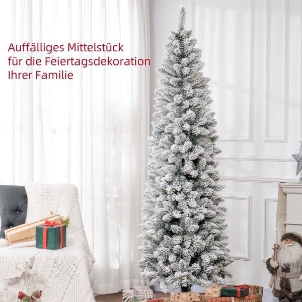 HOMCOM Künstlicher Weihnachtsbaum, 210 cm Christbaum mit 687 Spitzen, Kunstschnee, klappbar Metallständer, für Weihnachten Deko, Grün