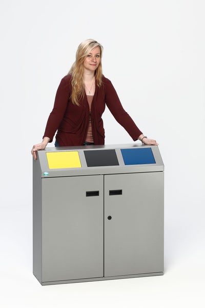 PROREGAL Robustes Wertstoffsortiersystem Eckig 3 Fach 48 Liter Je Behälter HxBxT 91 x 88 x 32,5 cm Verzinkter Stahl Silber